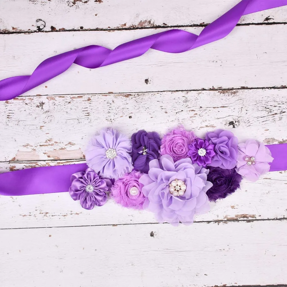 New Arrival Purple Floral Maternity Sash Pregnancy Belly Belt Photo Props Gift Baby Shower Party Accessories 5 Color Options