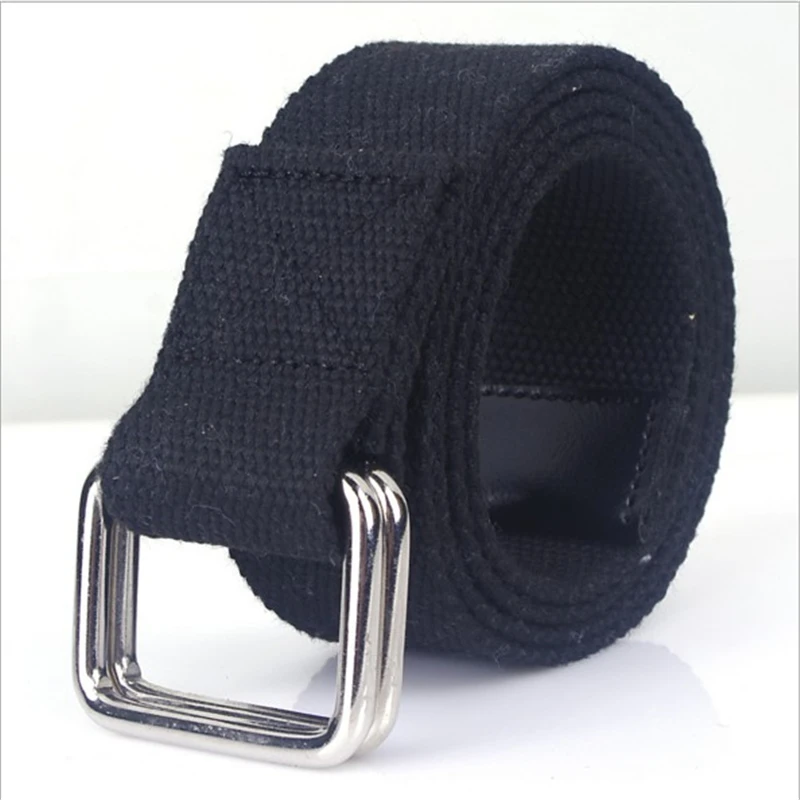 SupSindy Fashion Casual Men Canvas Belt Double Ring Metal Buckle Colorful Waistband Luxury Jeans Belts for Women Strap Male Gray