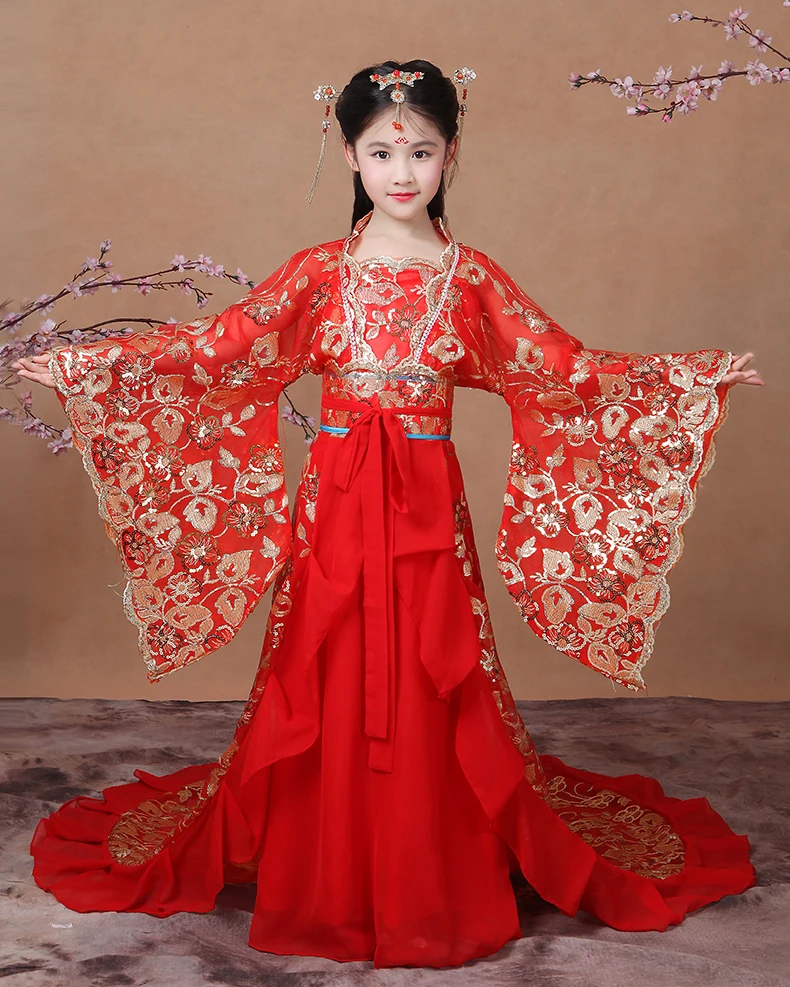 6 designs yarn chiffon cute sweet little girl's costume ancient chinese tang princess costume hanfu paillette yarn costume