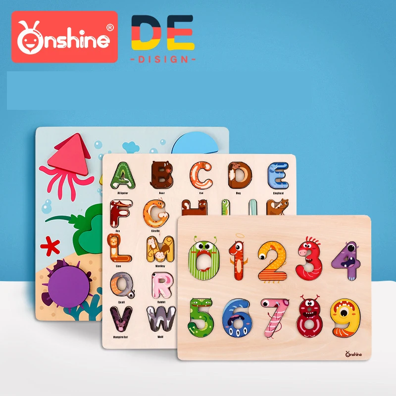 

Onshine Children Wooden Puzzle Toys Baby shape digital cognitive board alphabet jigsaw puzzle kids graphic cognitive toy 3Y+