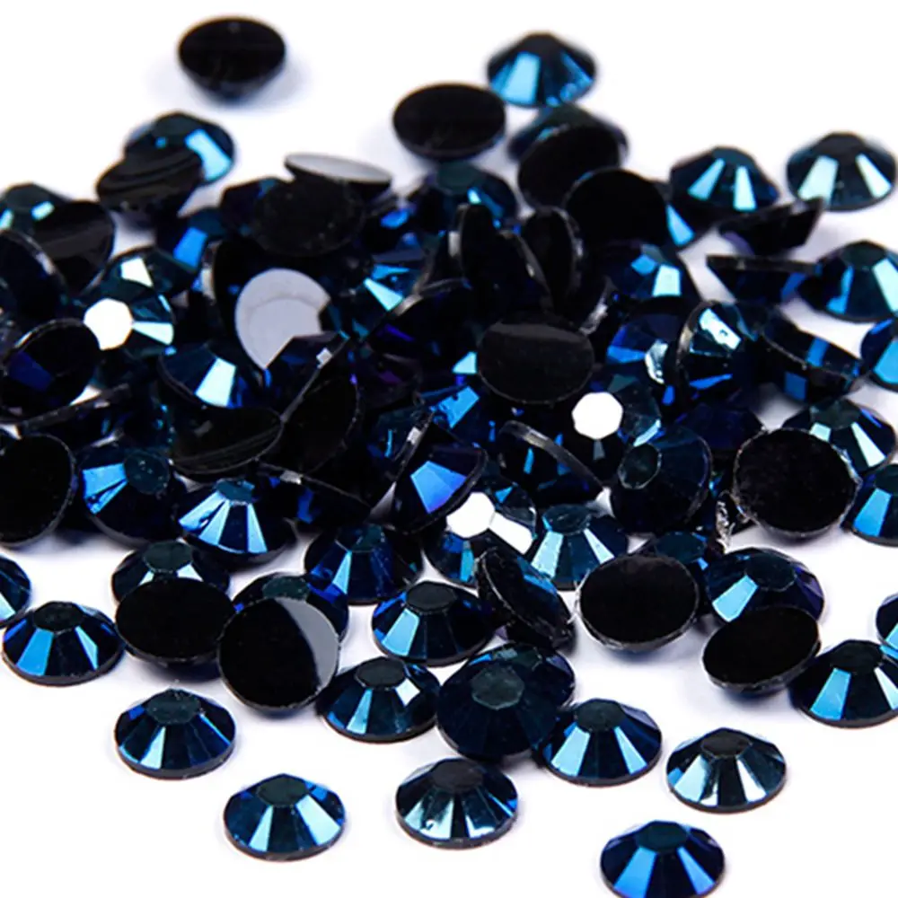 Resin Rhinestones Non Hot Fix Navy blue AB 500/1000pcs 2-6mm Round Flatback  Diamonds Appliques For Craft Fabric Wedding Dresses