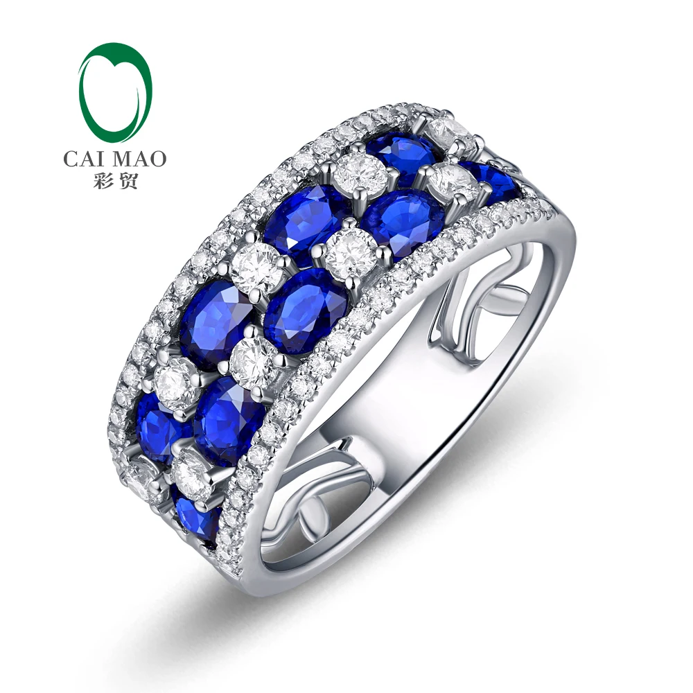 Caimao Jewelry 14k Gold 1.88ct Sapphire & 0.65ct Natural Diamond Engagement Band For Men