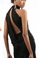 Top de baile latino con cuello halter, sin mangas, sin tirantes, T11002