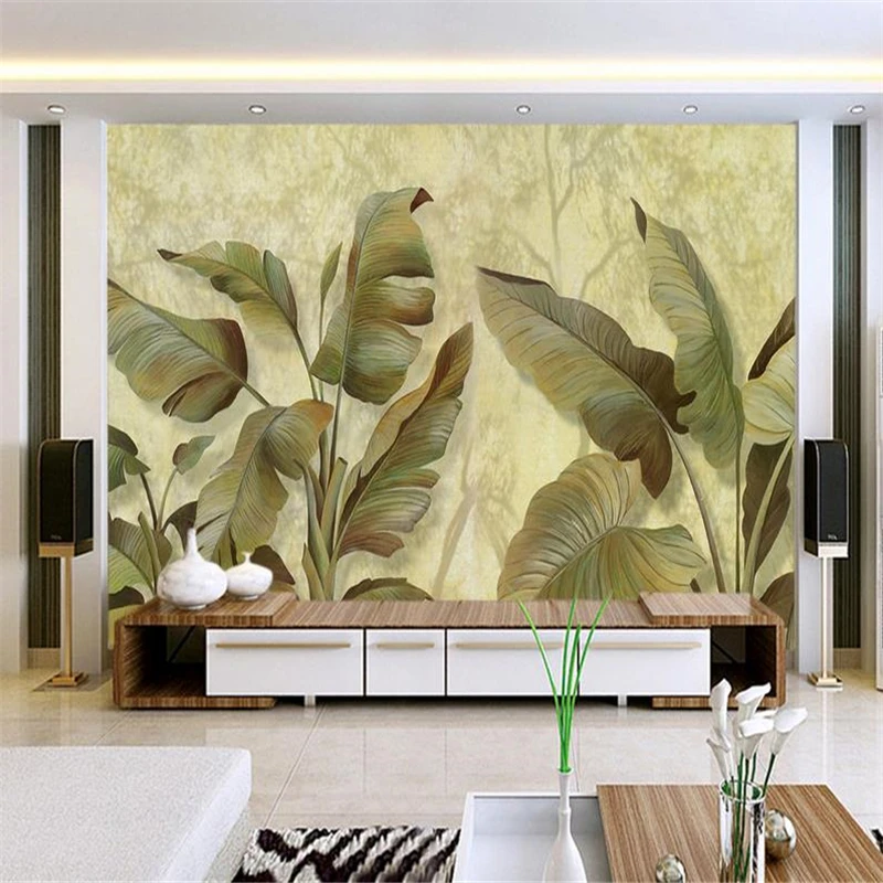 beibehang size wallpaper 3d stereoscopic banana leaf TV backdrop wallpaper living room bedroom murals papel de parede infantil