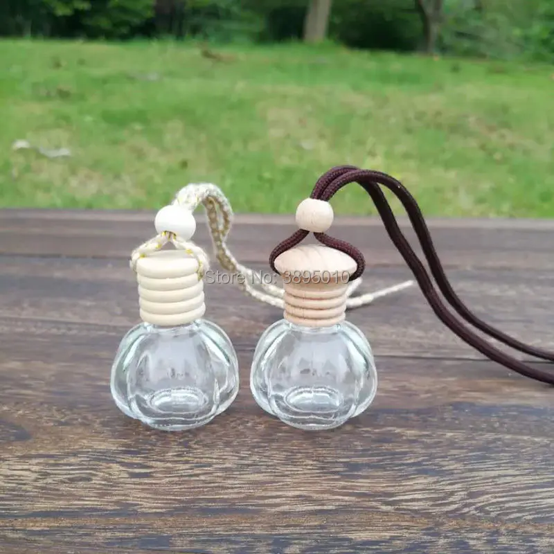 

12ML Clear Glass Car Pendant Hanging Bottle Refillable Perfume Packaging Bottle with Wooden Cap F928