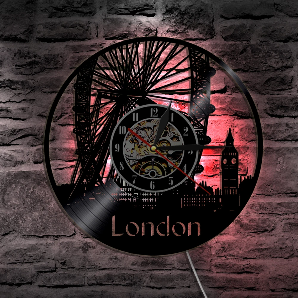 

London LED Vinyl Clock Light Color Change Wall Light Remote Controller LED LP Modern Backlight Cool Living Room Interior