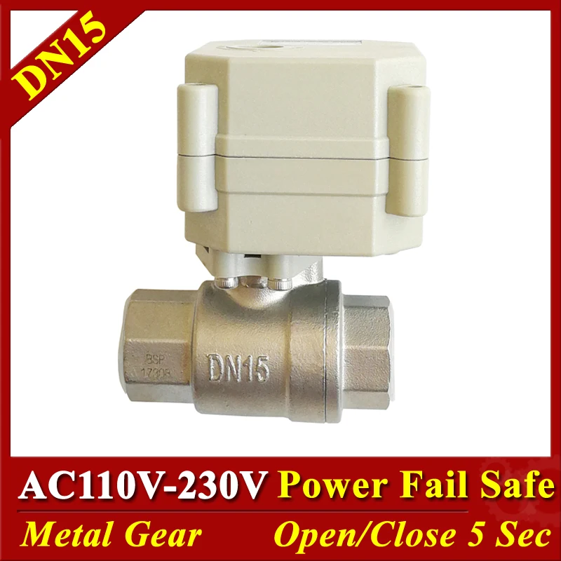 

BSP/NPT 1/2" SS304 DN15 Power off return Motorized Ball Valves AC110V-220V 2/5 Wires Spring Return Valve for water treatment