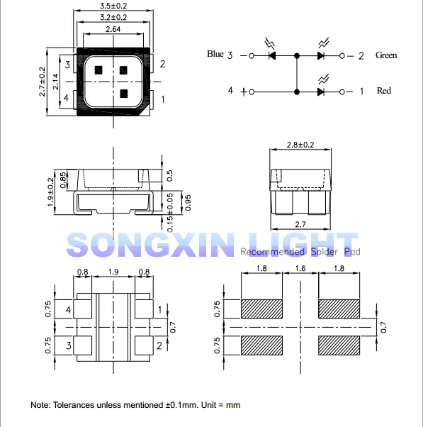 Wholesale 100pcs RGB POWER TOP 1210 3528 SMD SMT PLCC-2 LED Red Green Blue New common anode