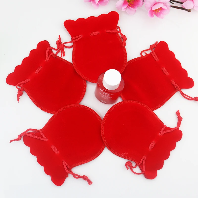 7x9cm 100Pcs/lot Red Velvet Bag Drawstring Pouch Gift Bag Favor Charms Jewelry Packaging Bags Small Wedding Gift Bag