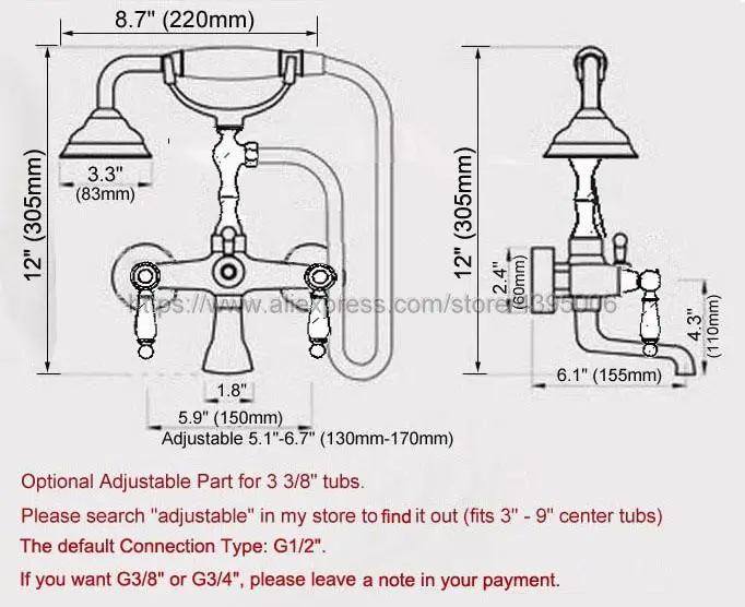 Chrome Brass Telephone Style Bathtub Faucet Wall Mounted Bath & Shower Mixer Taps Handheld Shower Set Bna204