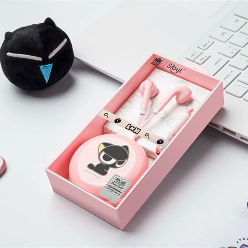 Детские наушники с милым котом, стереонаушники-вкладыши 3,5 мм с микрофоном и коробкой для хранения Luoxiaohei для мобильных телефонов для девочек Xiaomi MP3