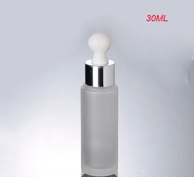 

100pcs wholesale 30ML frosted glass dropper glass bottle with shiny silver collar &white top , 30 ml glass dropper Packaging