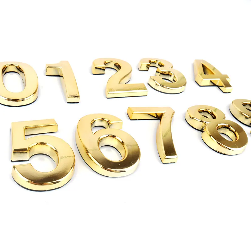 1pc Number Plate 0,1,2,3,4,5,6,7,8,9 Modern Gold Self Adhesive Door House Number Apartment Hotel Office Car DIY Decor Plaques