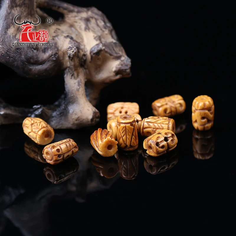 5PCS yak bone bead hand-chain necklace DIY scatter beads Handmade Carved Retro Fabric beads 9mmX13mm Tibetan style hole 1.5mm