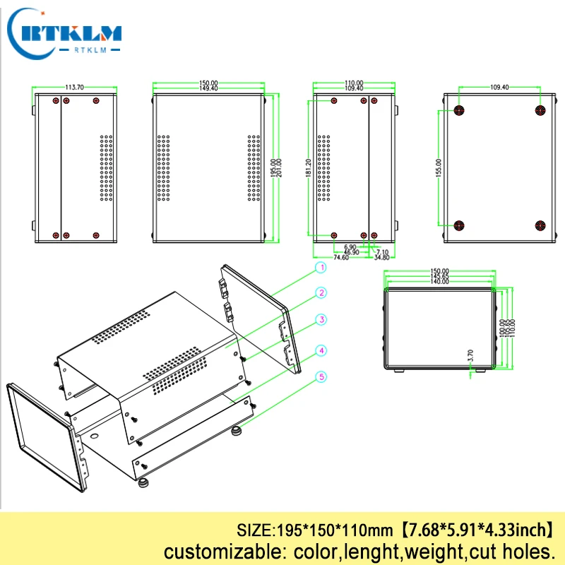 Iron junction box diy enclosure for project box Iron power supply equipment cases custom iron electric enclosure 195*150*110mm