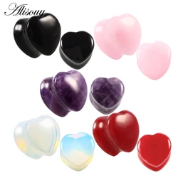 Alisouy 1 Pair Beautiful Pink Heart Stone Ear Plug Fashion Expander Extension Tunnels Piercing Piercing Body Jewelry 6mm-25mm