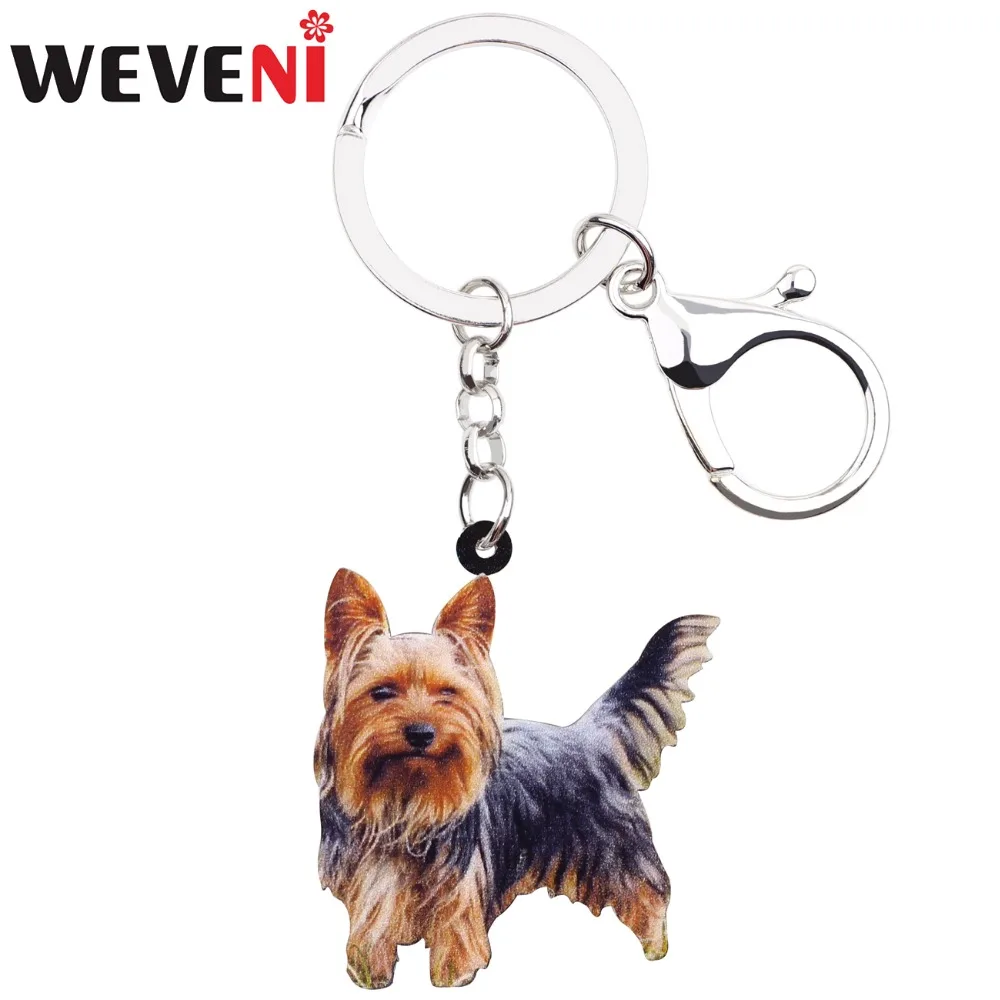 WEVENI Acrylic Winking Yorkshire Terrier Dog Key Chains Animal Keyrings For Women Girl Ladies Holder Car Key Charms Kids Gift