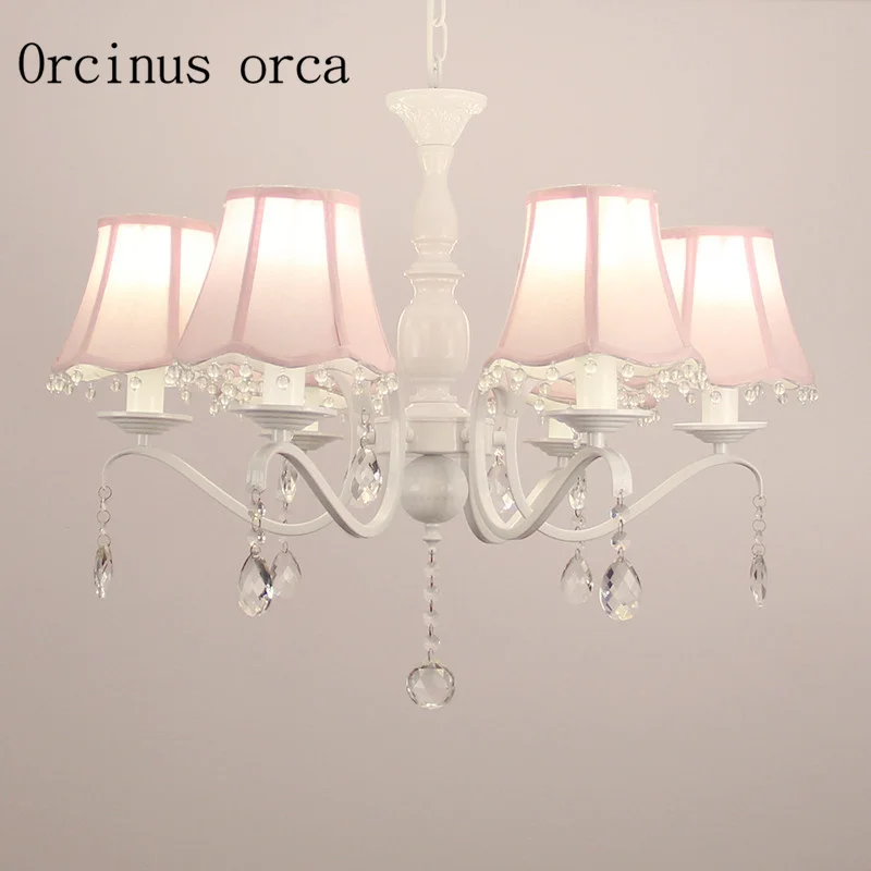 Korean rural crystal lamp simple European style wrought iron pink princess room warm room