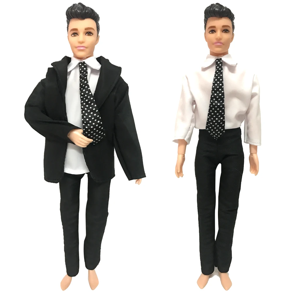 NK  1 Set Prince Formal Business Clothes For 1/6 Male Doll  Dolls Accessories Suit Tuxedo Black Outfit  Trousers Point Tie Dress