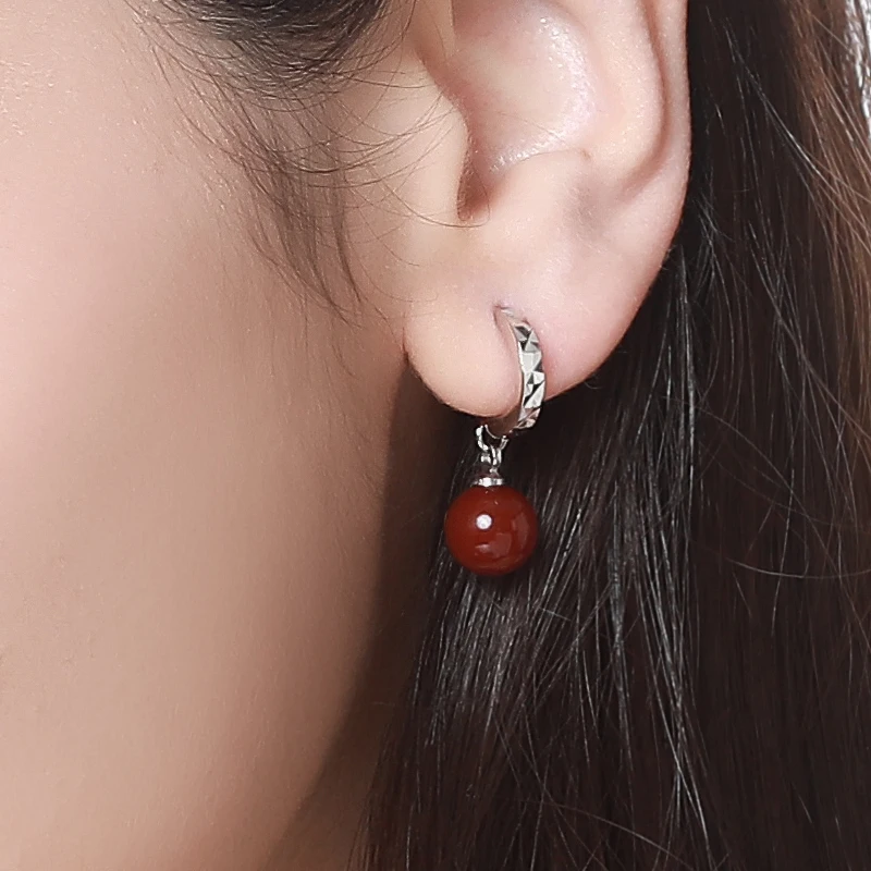 Pretty New Arrival Shine Natural Stone Red Black Lady Women Silver Plated Float Drop Earrings Fashion Jewelry