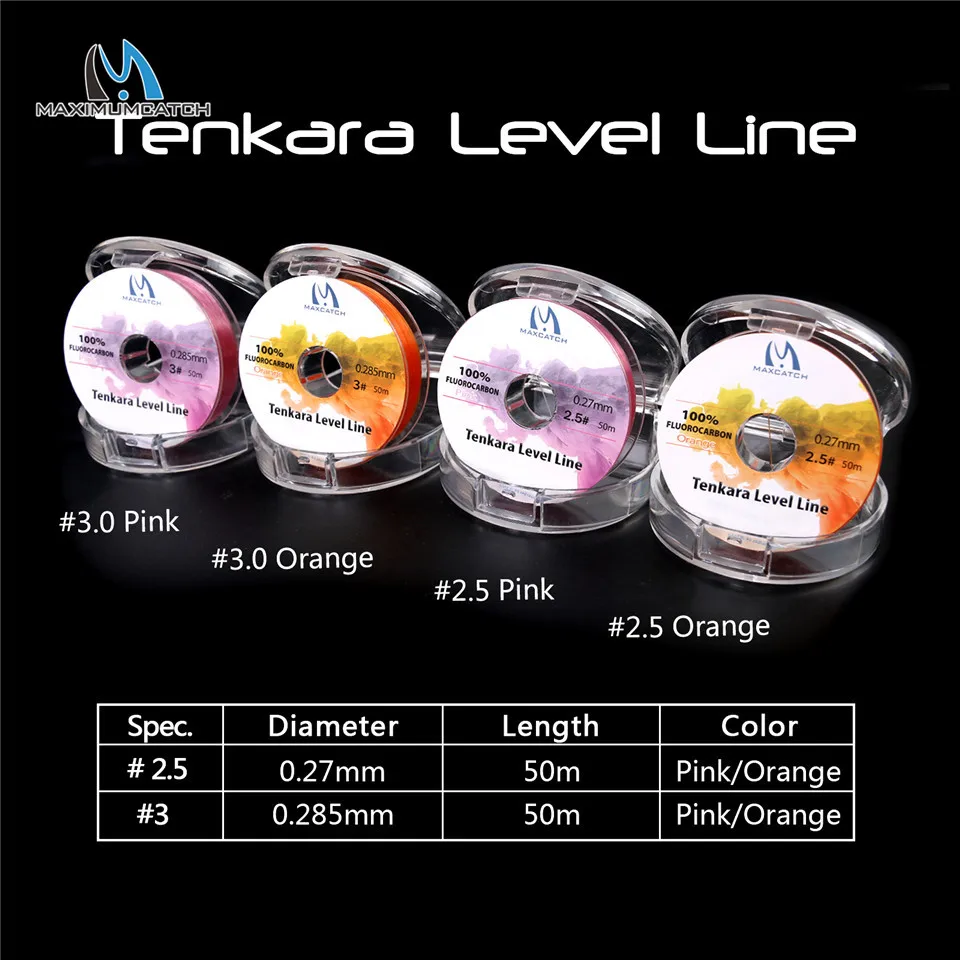 Maximumcatch Tenkara Level Line 50M 2.5# Fluorocarbon Pink/Orange Tenkara Fly Fishing Line