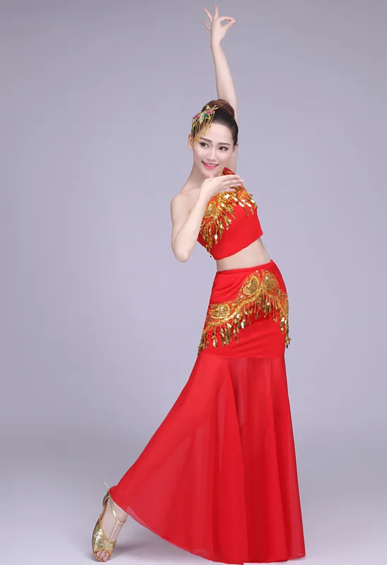 Dai trang phục trang phục múa 2018 mới gió quốc gia Vân Nam Peacock quần áo biểu diễn Múa sequined váy đuôi cá TB18120