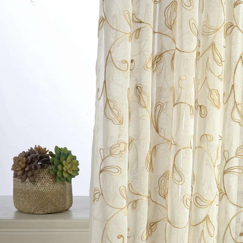 Gourd Flower Embroidered Tulle Curtains For Living Room Modern Floral Sheer Curtain Screens Rideaux Pour Le Salon Rideau Voilage