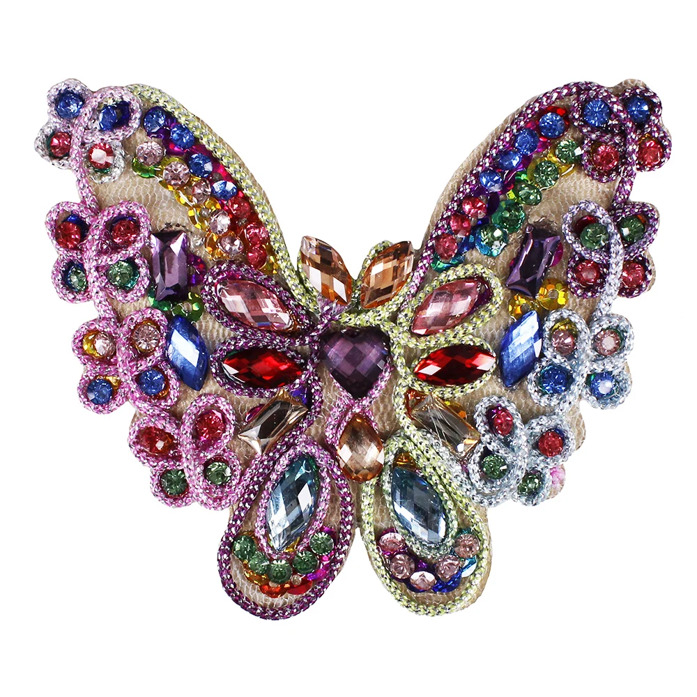 Beaded Dragonfly Butterfly Bee Rhinestone Insect Scorpion Crystal Patches for Shoes Bags Sewing Apparel Applique TH862