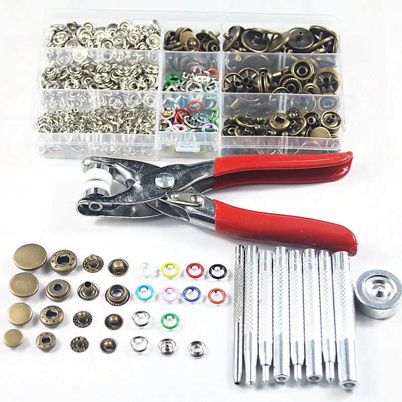 

100sets 9.5mm Prong Snap Buttons Poppers Buckle+Buttons Plier+40sets Metal Snap Fastener Press Stud Buttons+9pcs Fixing Tools