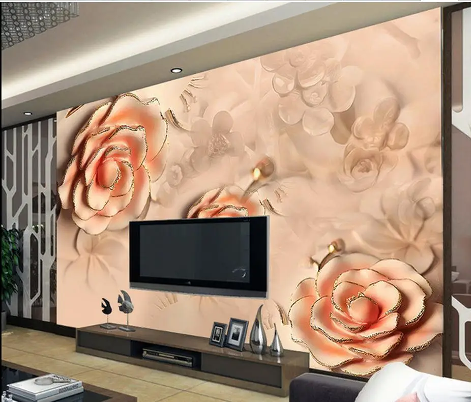 

3d wallpaper rose peony flower retro Phnom Penh TV backdrop bedroom photo wall paper 3d