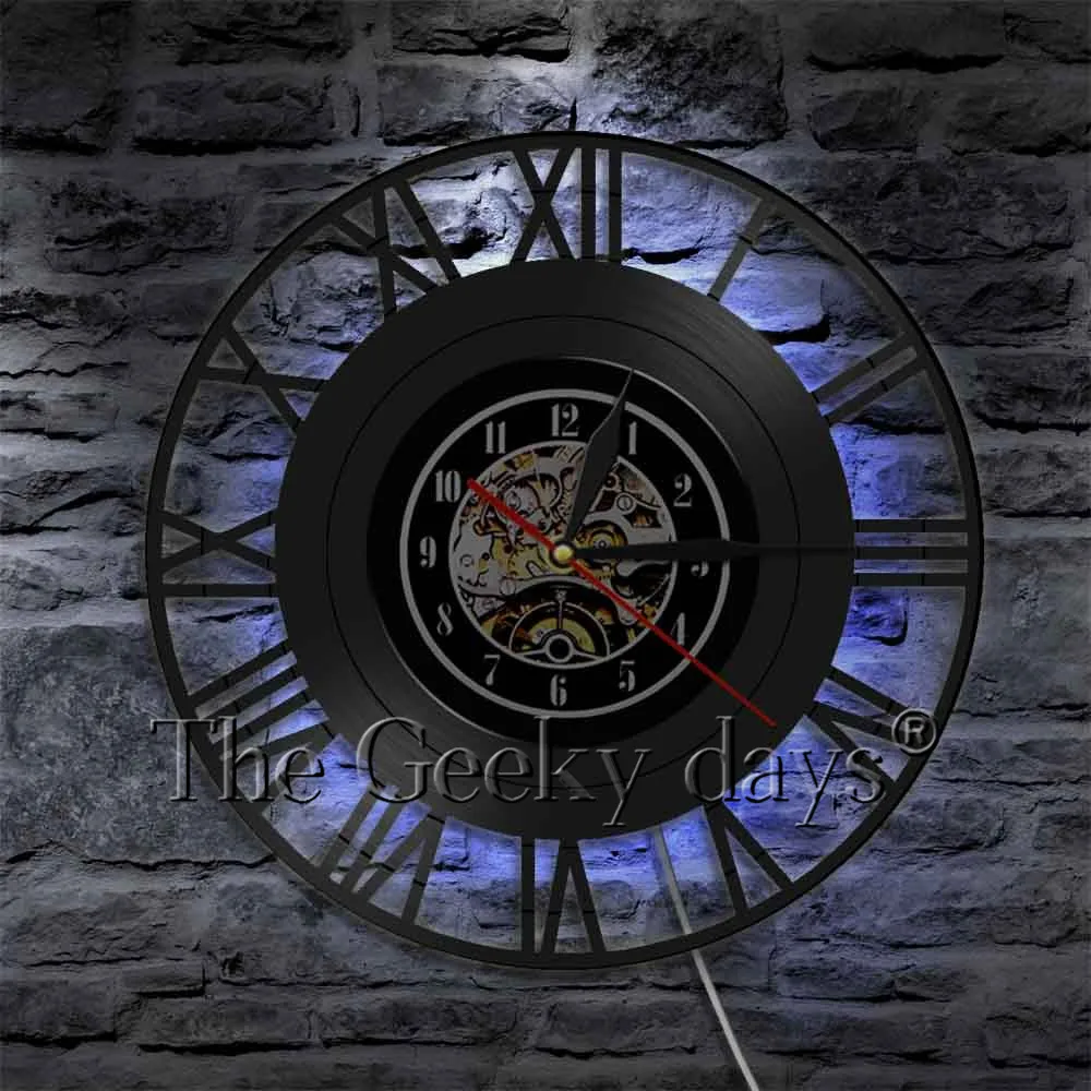 

Roman Numerals LED Wall Lighting With Remote Controller Handmade Art Hanging Lamp Clock Make From Vinyl Record Clocks