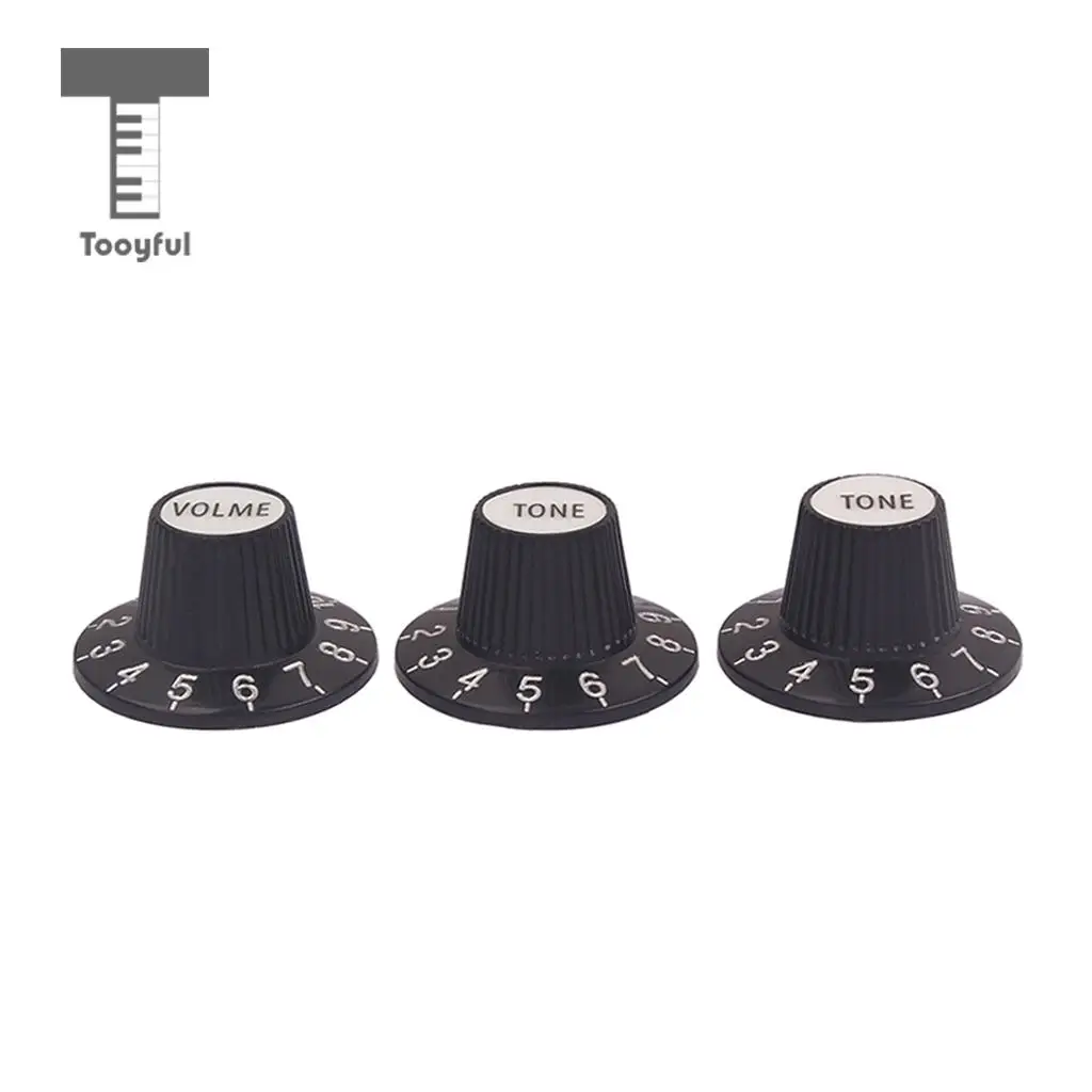 Replacement 3 Pieces Plastic Guitar Bass Amplifier Volume Tone Control Knobs Cap with Number 1V 2T Black