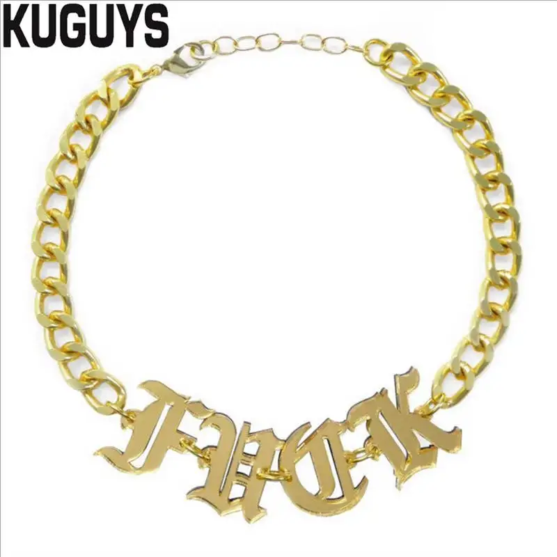 KUGUYS Letters Chokers Necklaces for Women Acrylic Mirror Gold Color Trendy Jewelry HipHop Punk Rock Girls Accessories