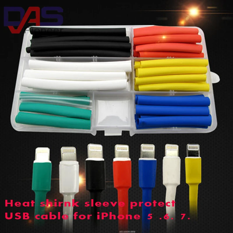 

Heat Shrink Tube Sleeve for iPad iPhone USB Data Charger Cable Fix Black/Red/Yellow/Green/Blue/White 60pcs 7Colour