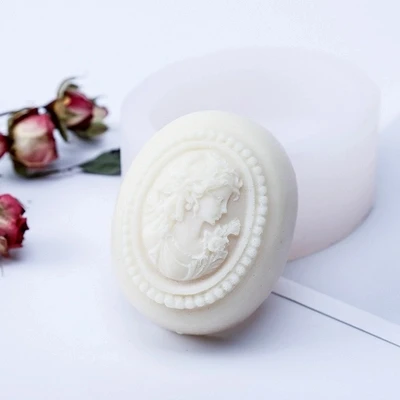 PRZY Mold Silicones Soap Mold Elliptical Woman Silicone Soap Molds 3d Relief Silica Gel Die Mould Aroma Stone Handmade Flowers