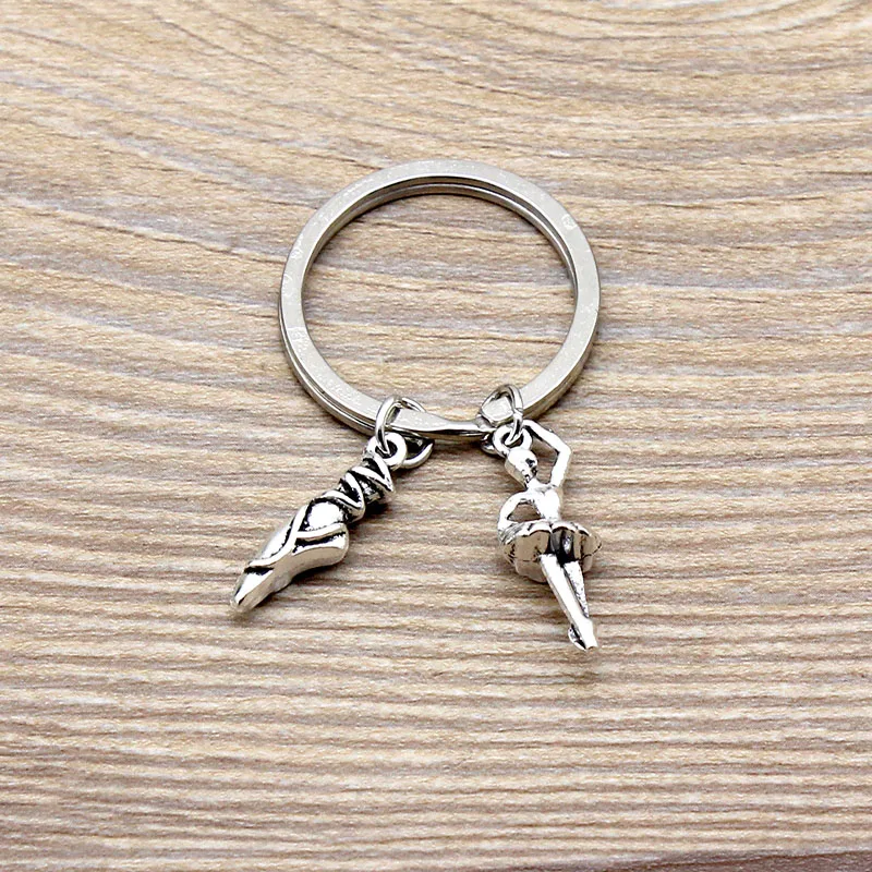 Antique Silver Plated ballet dancer ballerina with dance shoes pendant key ring dancing charms keychain jewelry