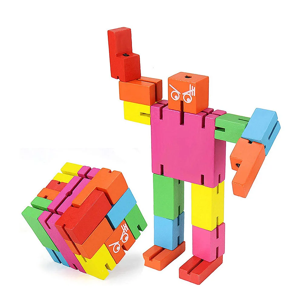 New Wood Deformation Robot Puzzle Graffiti Magic Cubes Folding Children\'s Entertainment Hot Sale Toys Colorful Magic Cubes