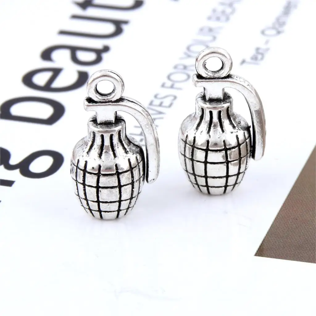 10Pcs Silver Color Hand Grenades Charms Bombs Pendant Making Metal Necklaces Men Gift Jewelry Accessories Crafts 18X12mm A3174