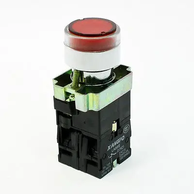 AC660V Ui 10A Ith 220V AC Indicator Light Red Momentary Push Button Switch