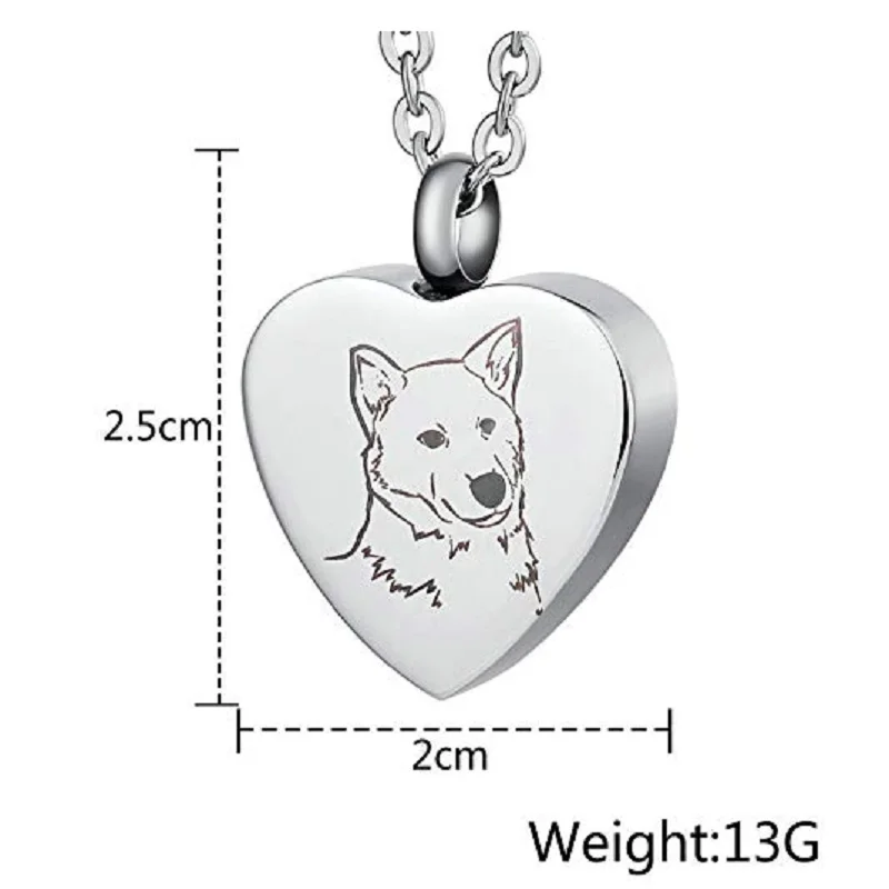 Stainless Steel Heart Cremation Necklace Urns For Pet Dog Ashes Holder Memorial Pendant