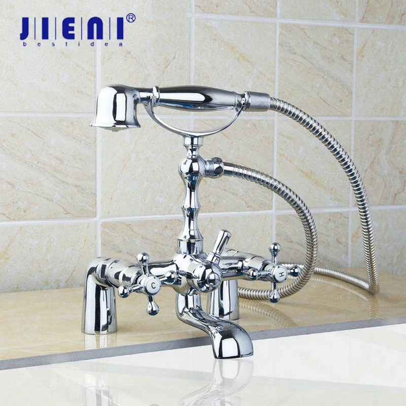 

JIENI Telephone Style Shower Bathroom Basin Sink Faucet Mixer Tap Bathtub Wall Mounted 2 Handles Polish Chrome Bathub Handshower