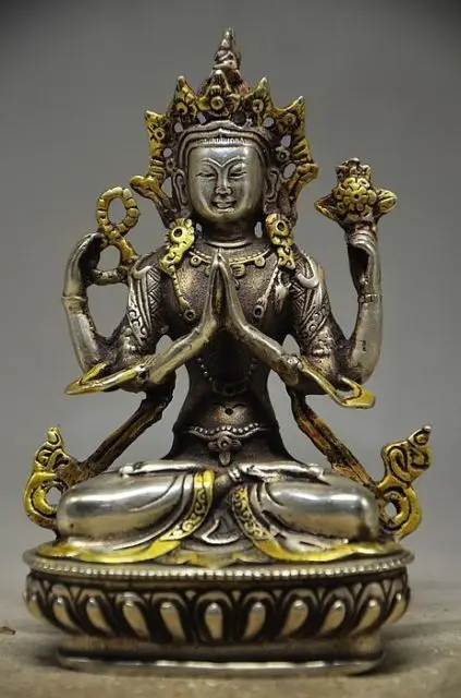 

Exquisite Old Tibet Tibetan Gilt silver copper Arm Tara Buddha Statue 5.6"