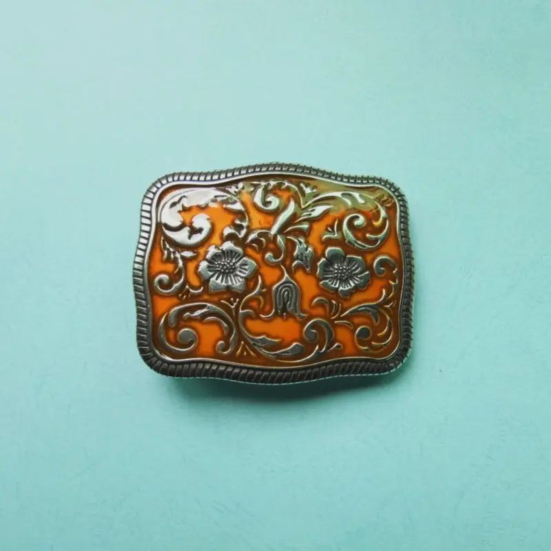 

DIY Leathercraft Karaqusa Pattern With Orange Enamal Graceful Women Belt Buckle For Men Accessories For Leather Metal Buckle