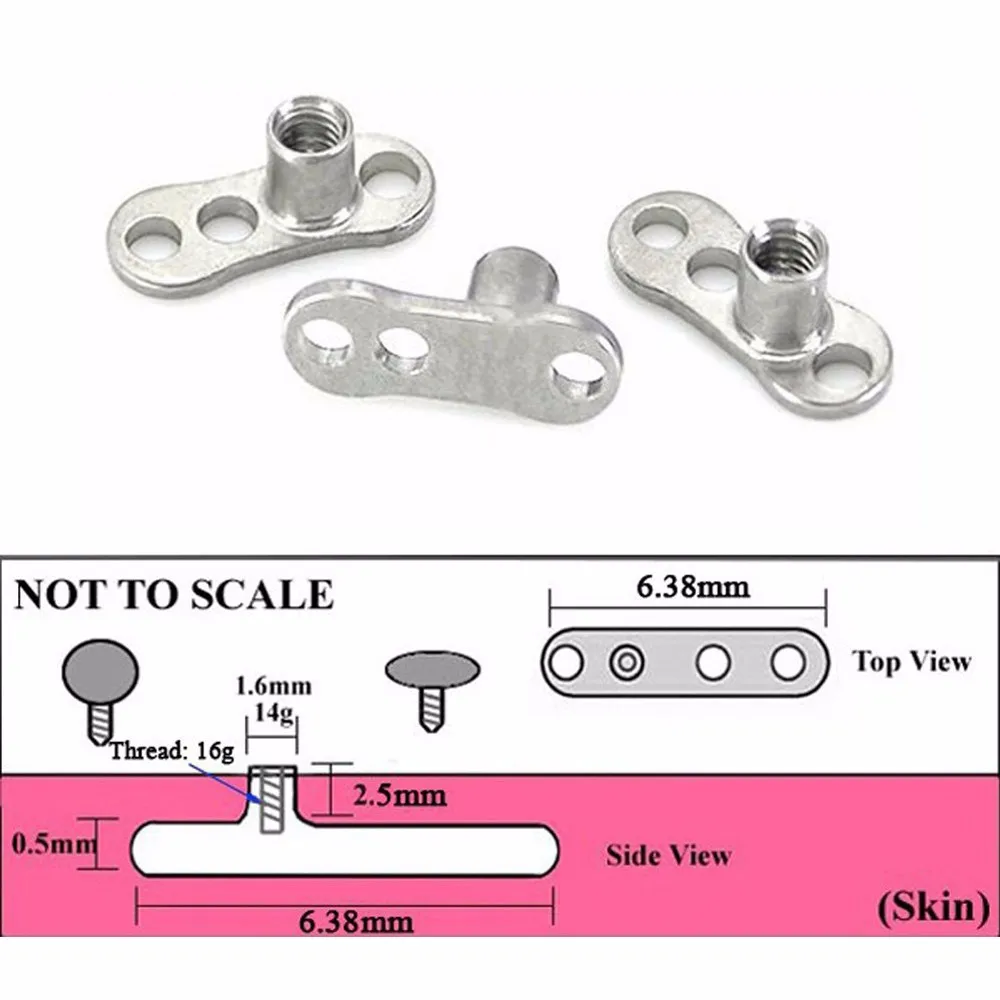 Hot Sale Flat CZ Dermal Top Piercing Body Anchor Head with G23 Titanium Base Jewelry Box Set 24pcs