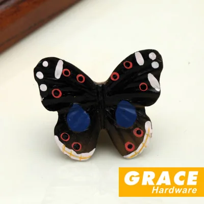 Colorful And Beautiful Butterfly Resin Hand Lovely kids Room Cartoon Pastoral Village Style Wardrobe Drawer Knobs