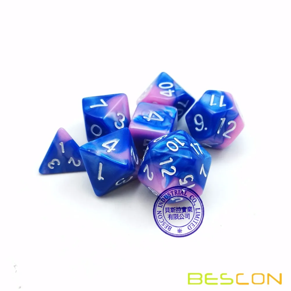 Bescon Mini Gemini Two Tone Polyhedral RPG Dice Set 10MM, Small Mini RPG Role Playing Game Dice D4-D20 in Tube,Color of Myosotis