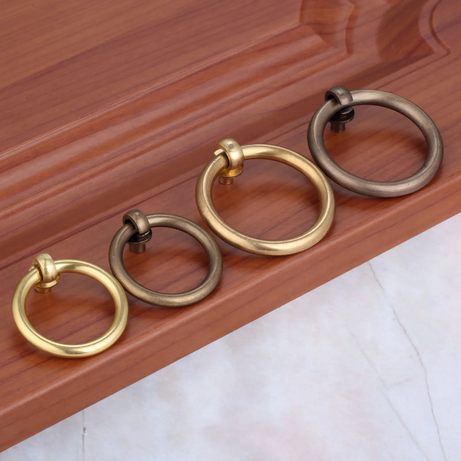 DRELD 1Pc Vintage Brass Hardware Drawer Cabinet Closet Kitchen Furniture Handle Antique Bronze Door Ring Pull Knobs 40mm 50mm