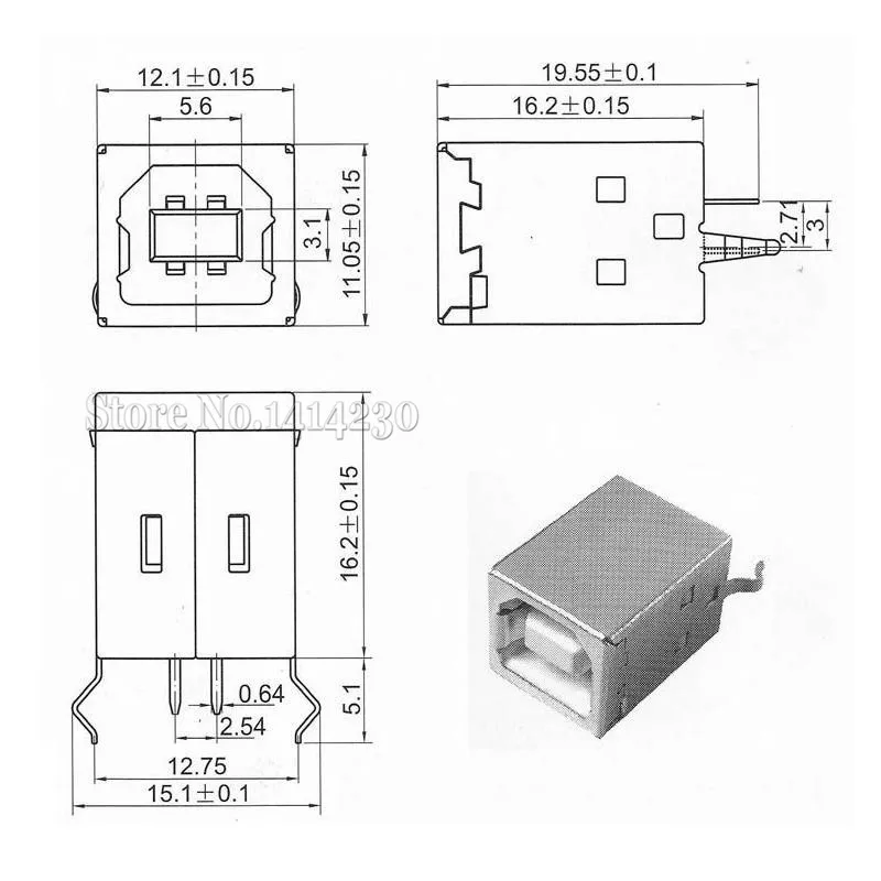 10Pcs Square USB B Type Female Socket Connector 180 Degree for Printer Data Interface