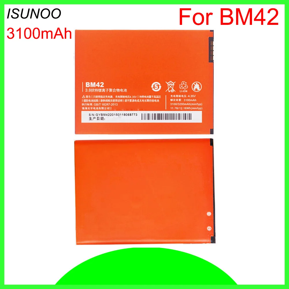 

ISUNOO 5pcs/lot BM42 Battery For Xiaomi redmi note Battery High Quality Capacity Battery Replacement