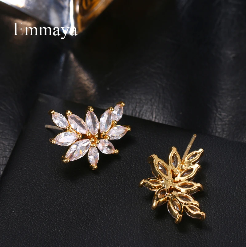 Emmaya Brand Fashion Simple AAA Cubic Zircon Three Colors Flower Shape Earrings for Women Popular Wedding Birthday Jewelry Gift